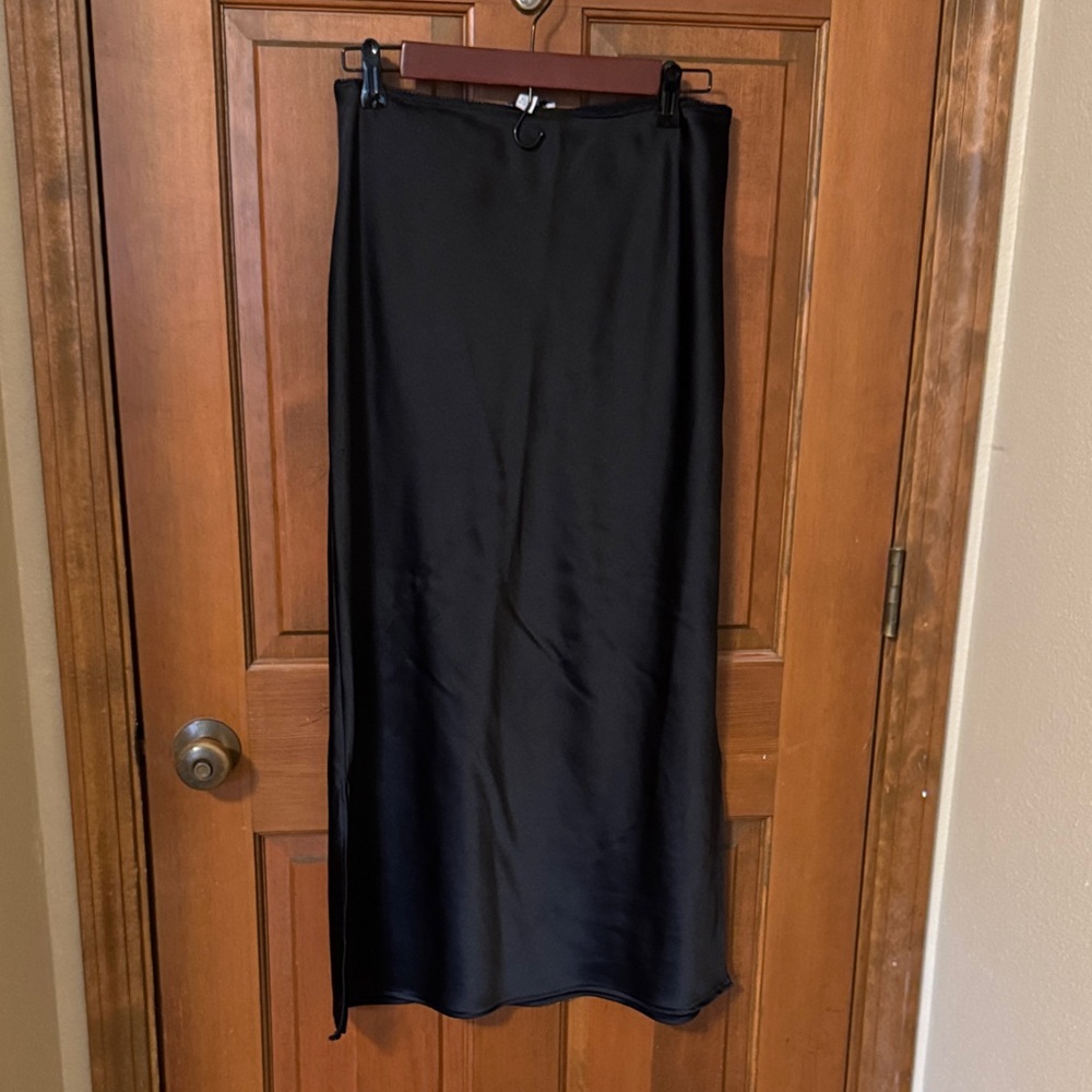 Topshop Black Maxi Satin Skirt